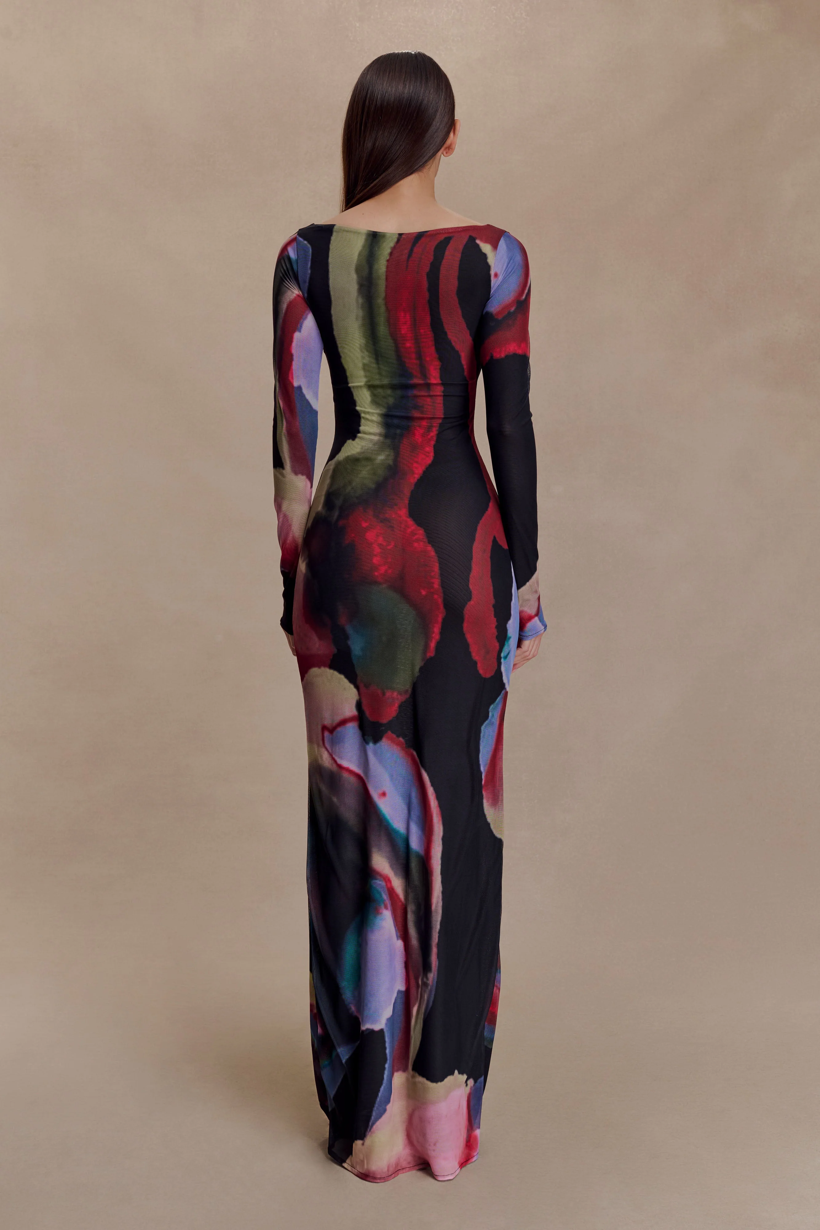 Soraya Long Sleeve Mesh Maxi Dress - Multi Fluid Reverie Print - Image 2