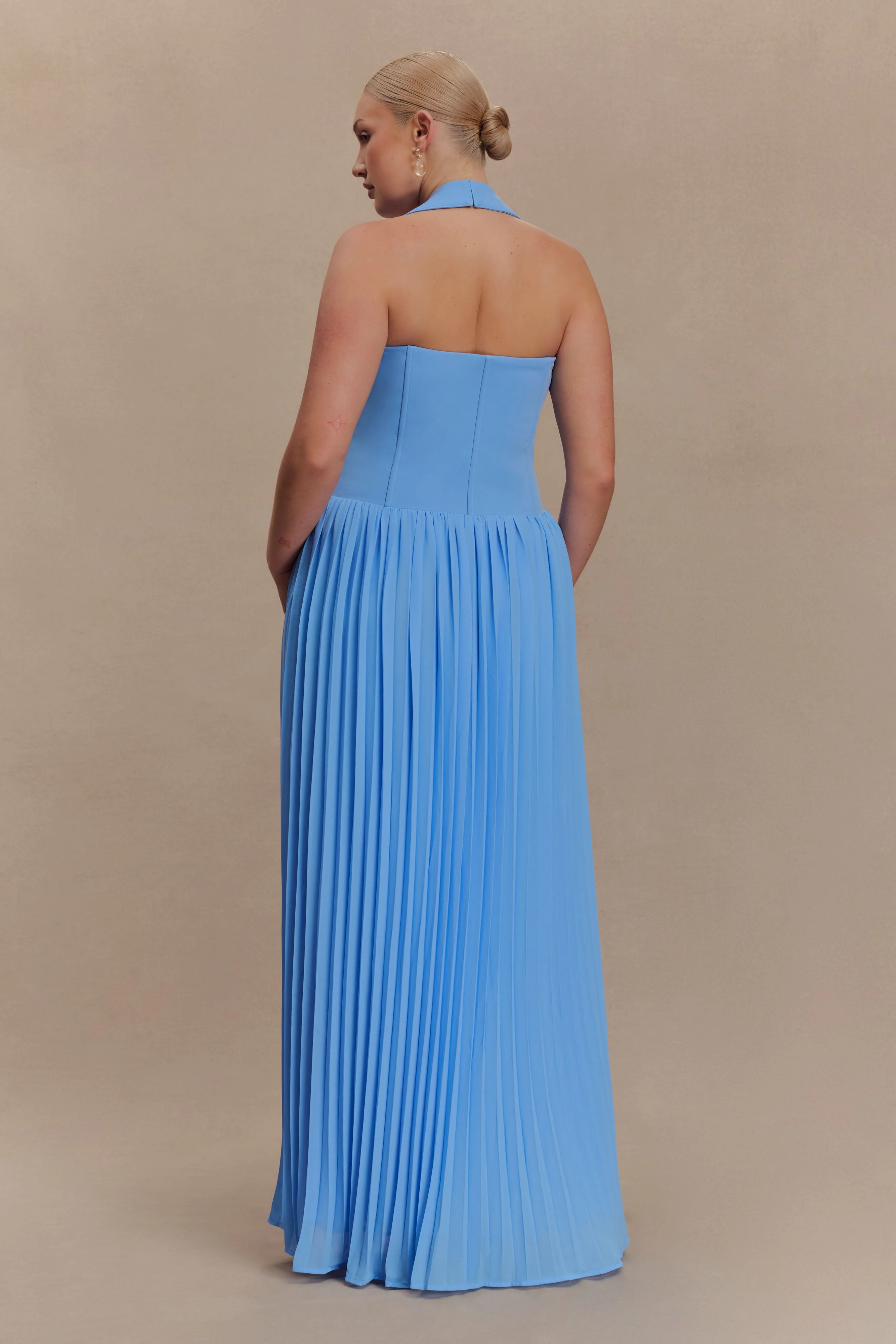 Stacie Pleated Halter Maxi Dress - Bright Blue - Image 6