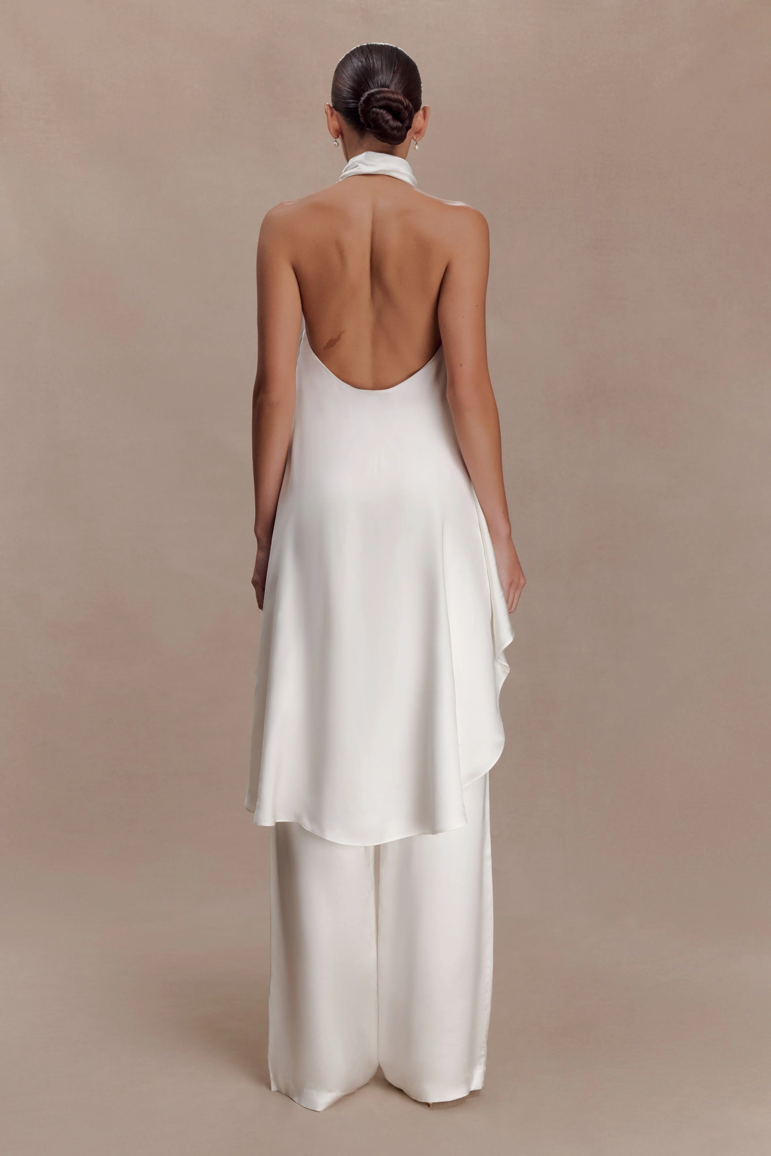 Sydney Asymmetrical Satin Halter Top - Ivory - Image 2