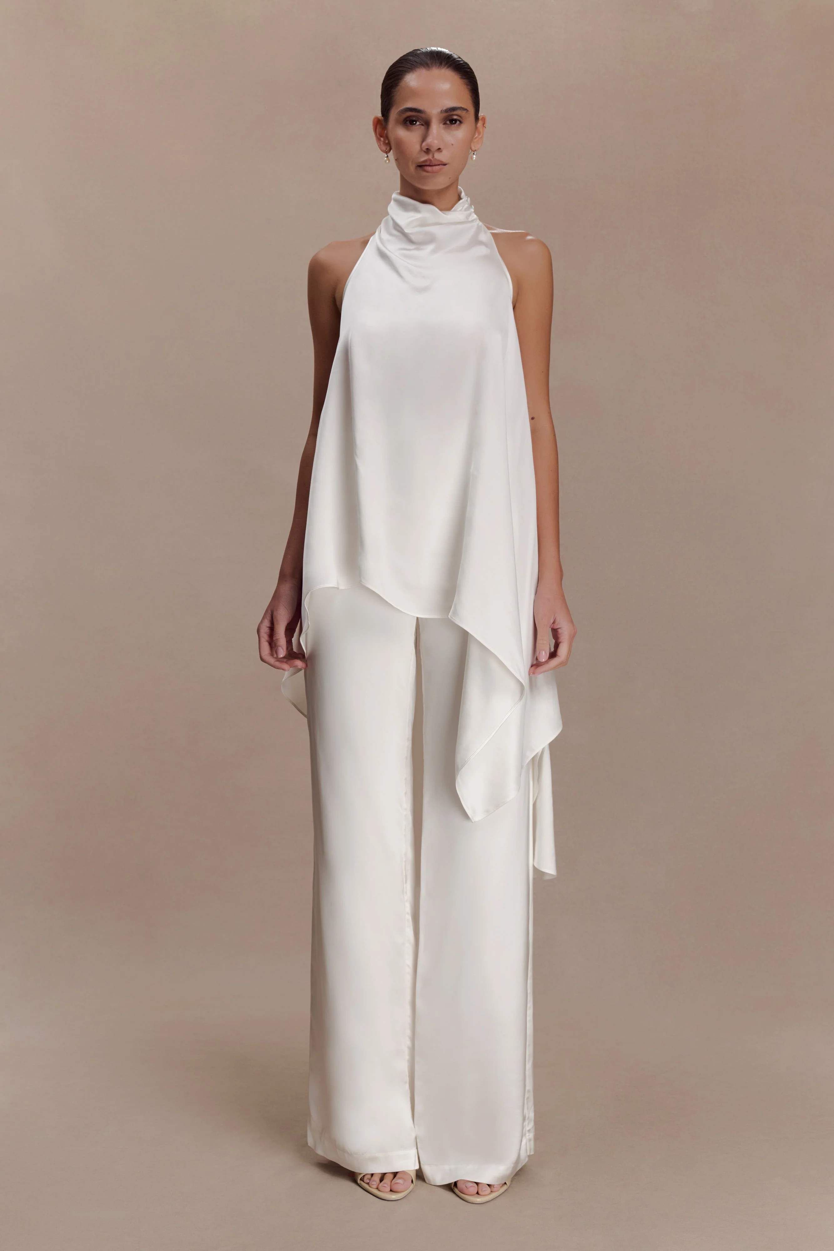 Sydney Straight Leg Satin Pants - Ivory - Image 2
