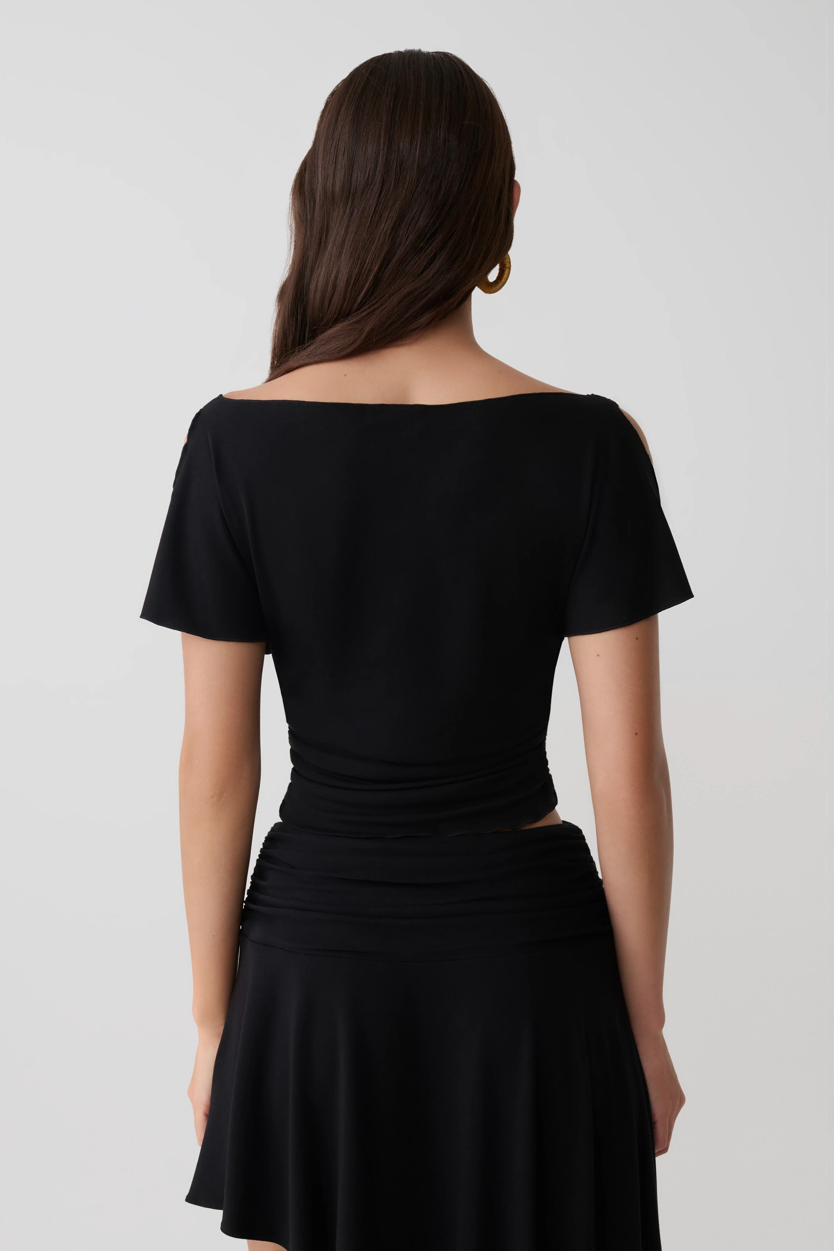 Talise Modal Flounce Short Sleeve Top - Black - Image 2