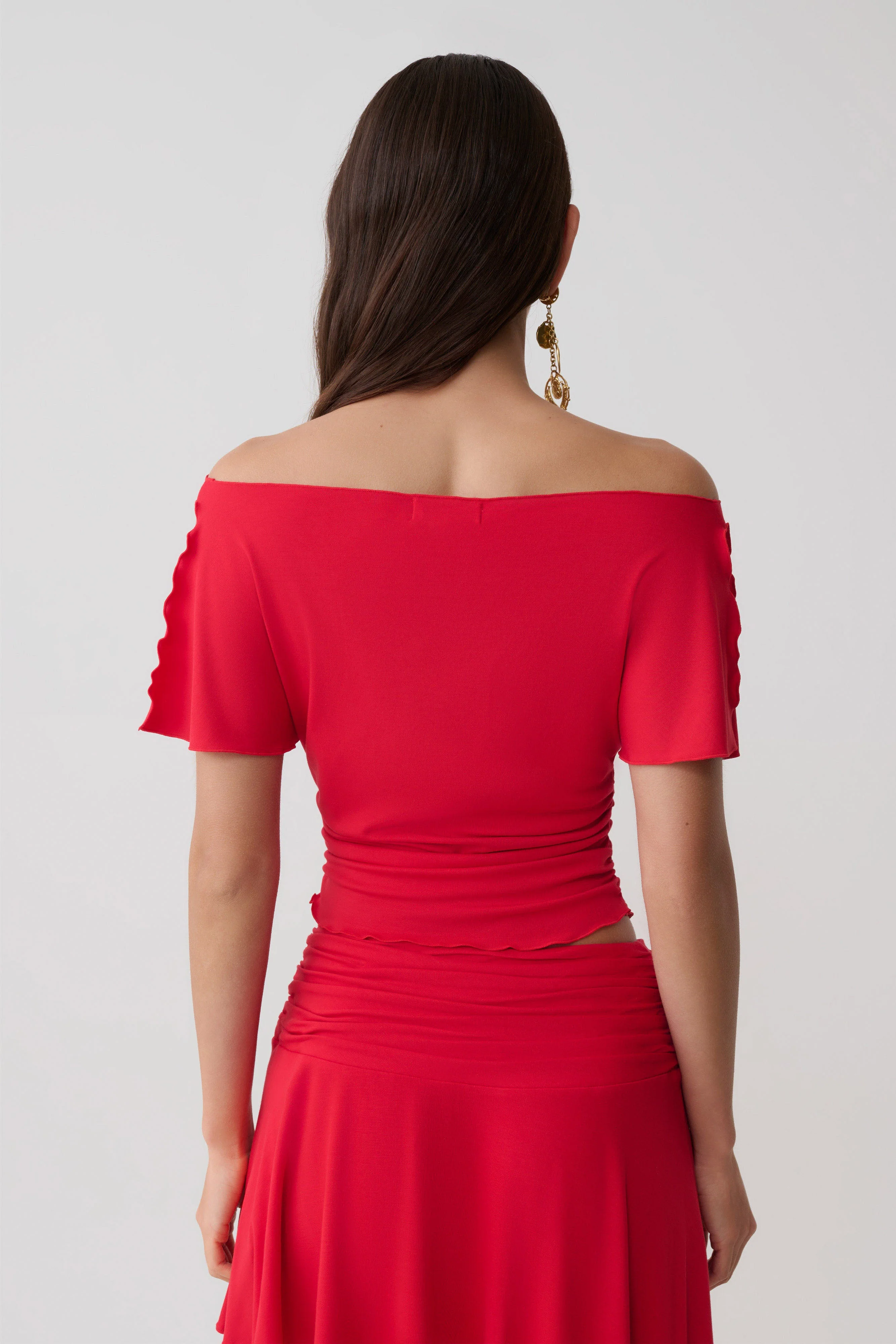 Talise Modal Flounce Short Sleeve Top - Red - Image 2