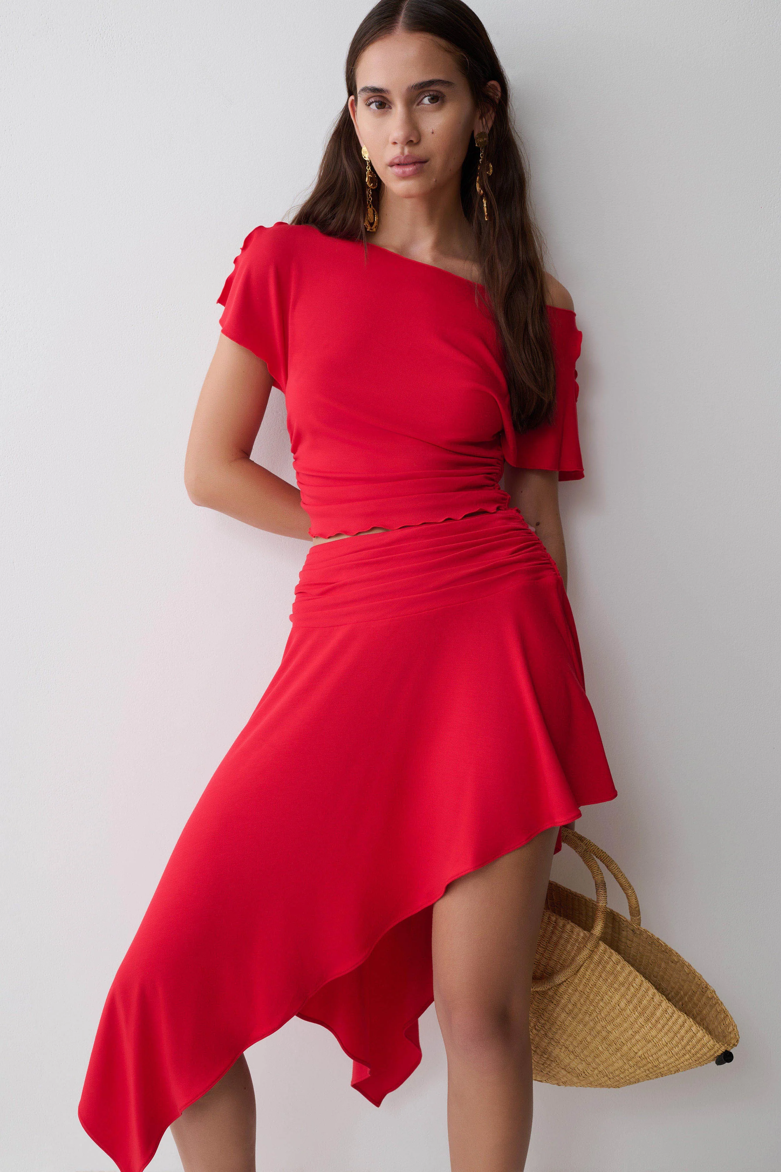 Talise Modal Hankie Midi Skirt - Red - Image 3