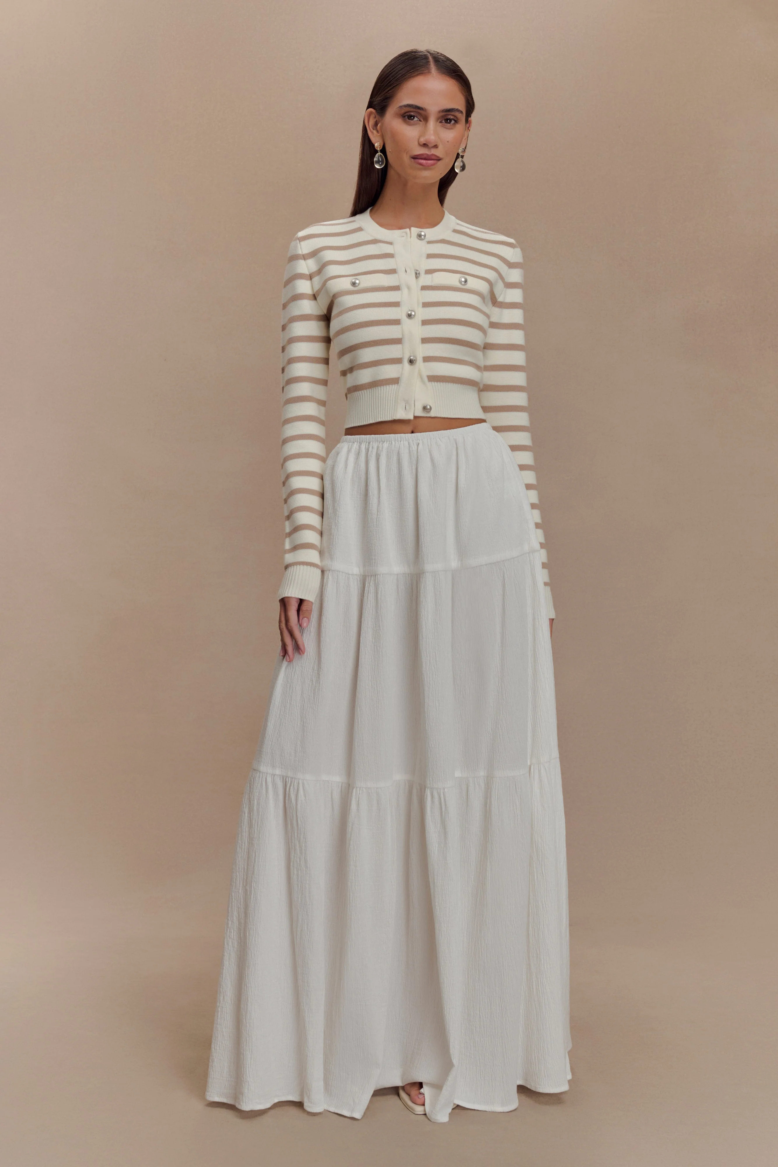 Tanner Striped Knit Cardigan - Nude/White - Image 6