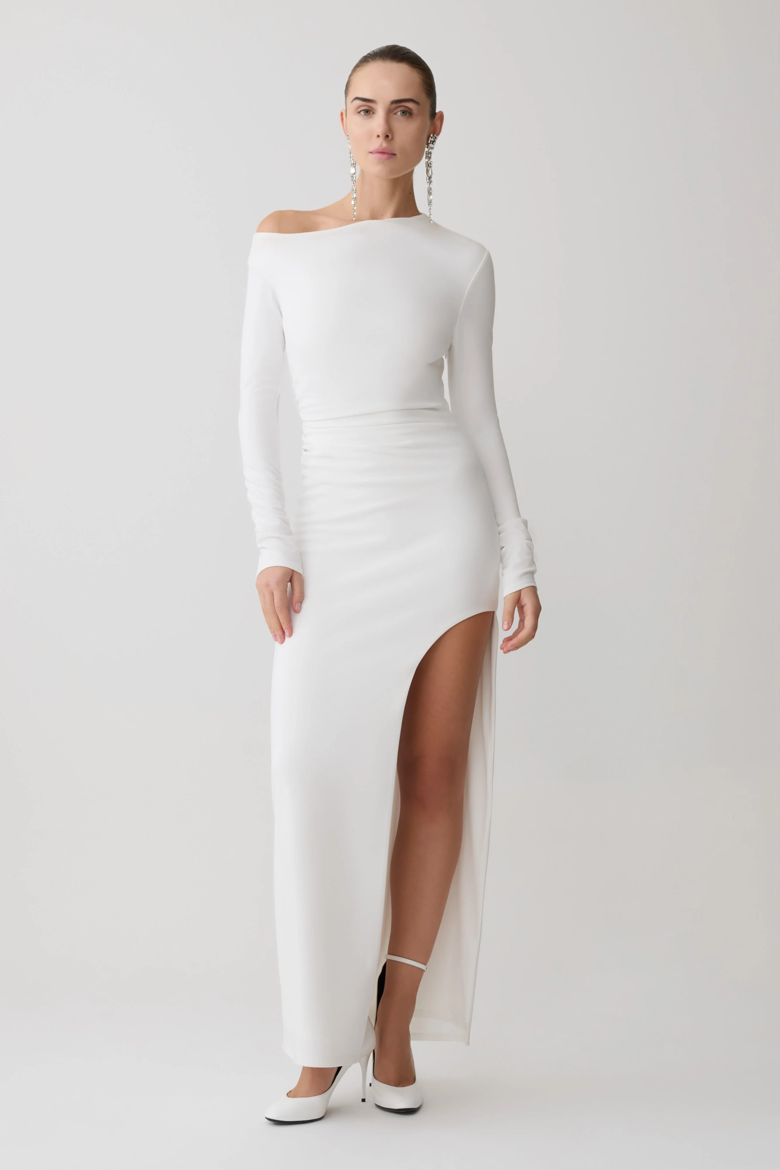 Thalyn Crepe Maxi Dress With Split - White - Image 4