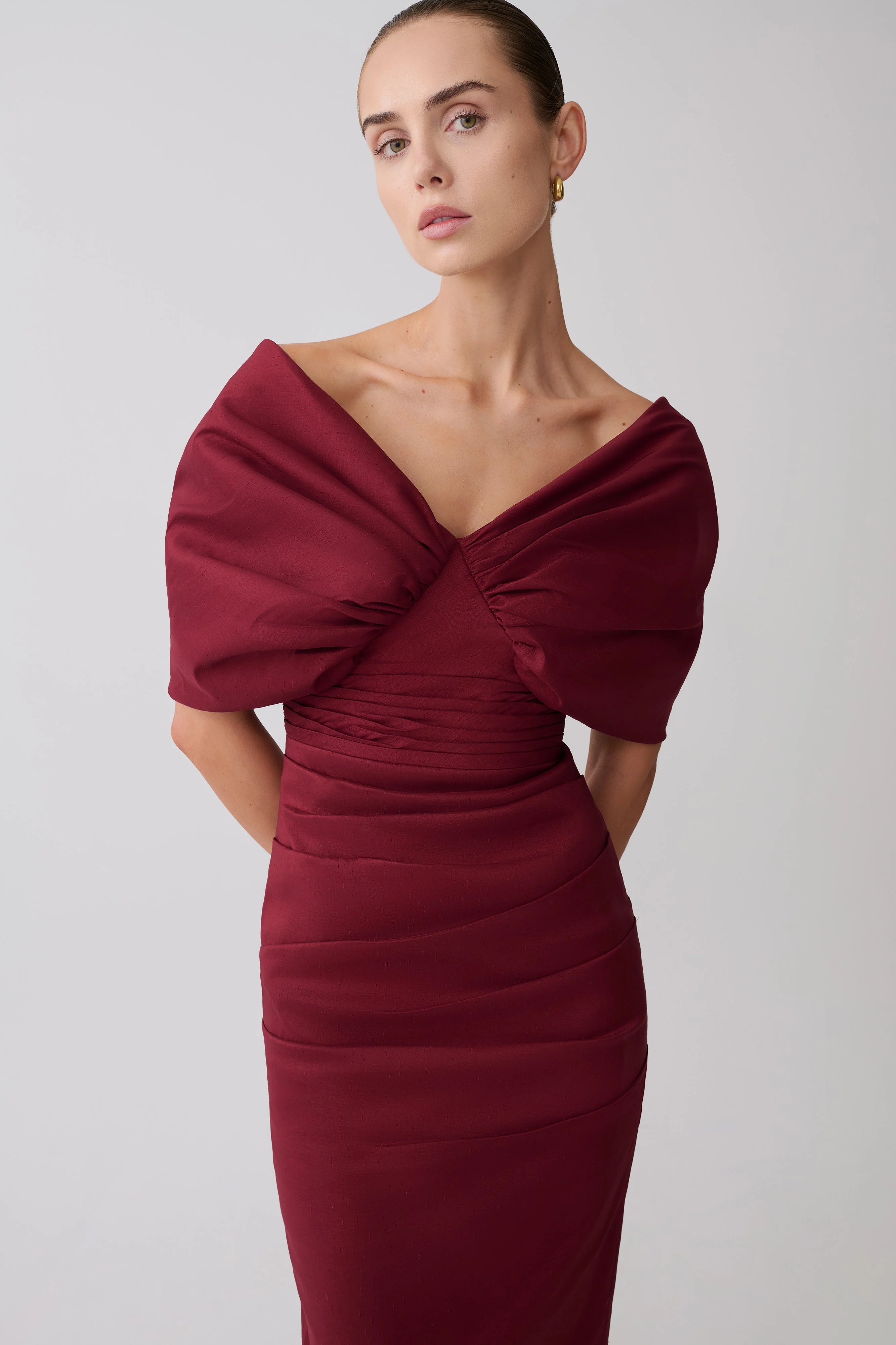 Thelma Bardot Maxi Dress - Wine - Image 6