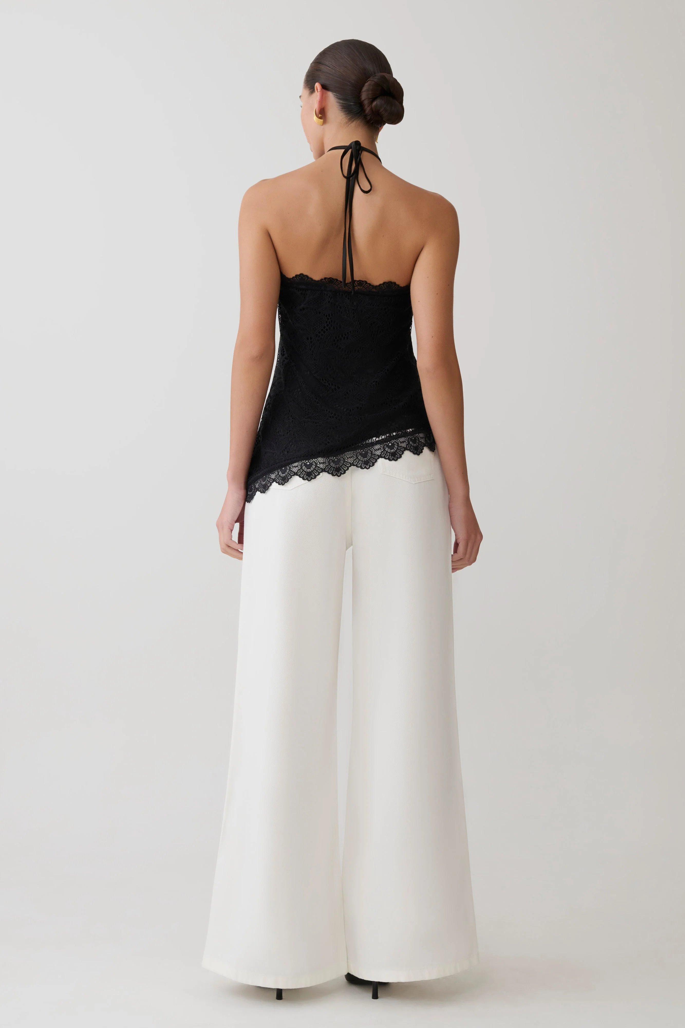 Theodosia Asymmetric Lace Halter Top - Black - Image 5