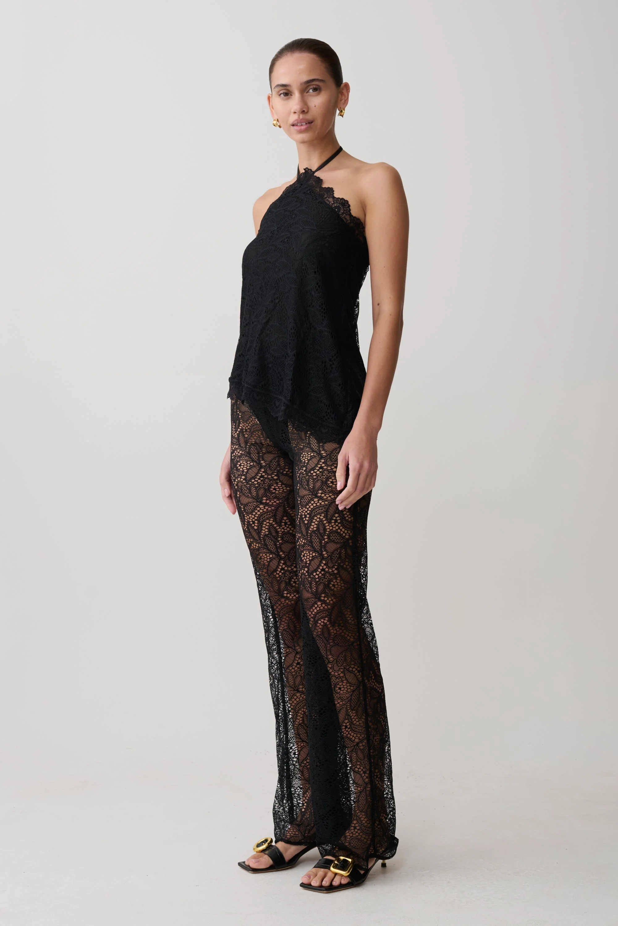 Theodosia Wide Leg Lace Pants - Black - Image 3