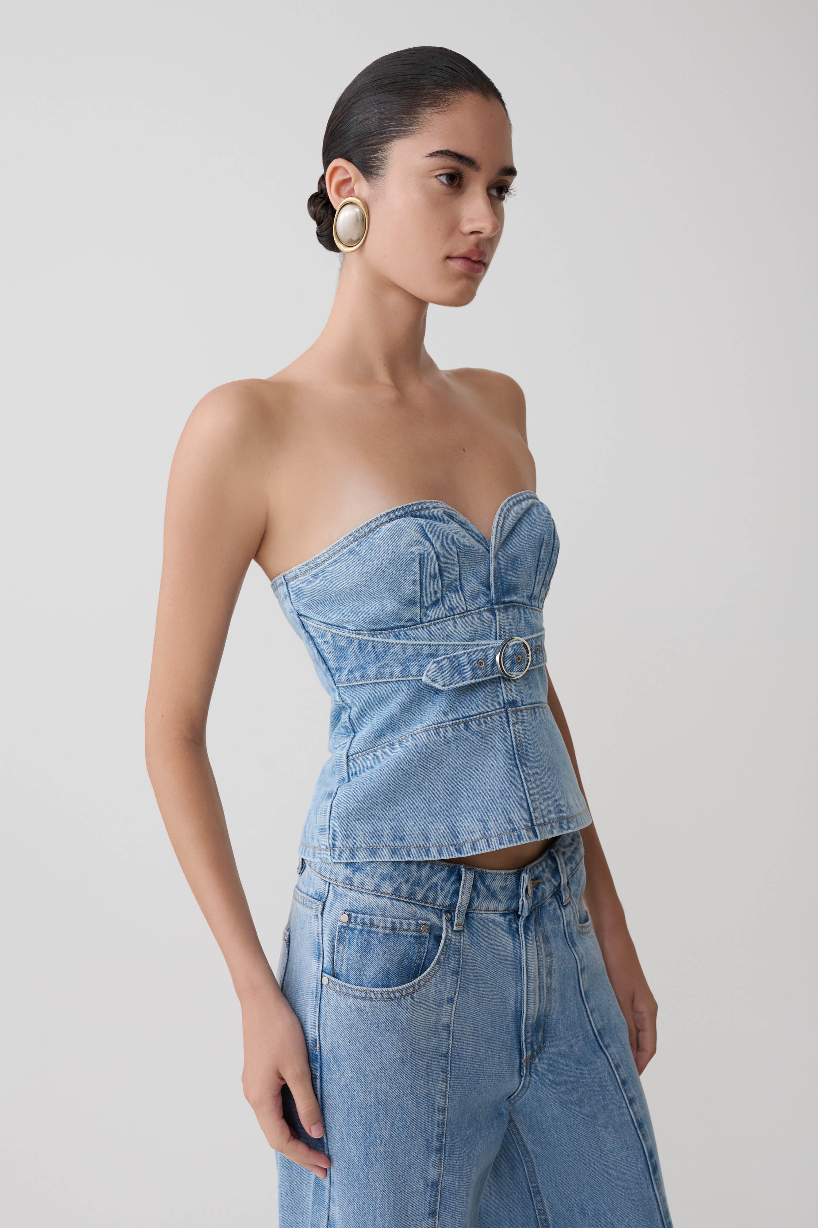Tommy Strapless Denim Top With Buckle - Classic Blue - Image 4