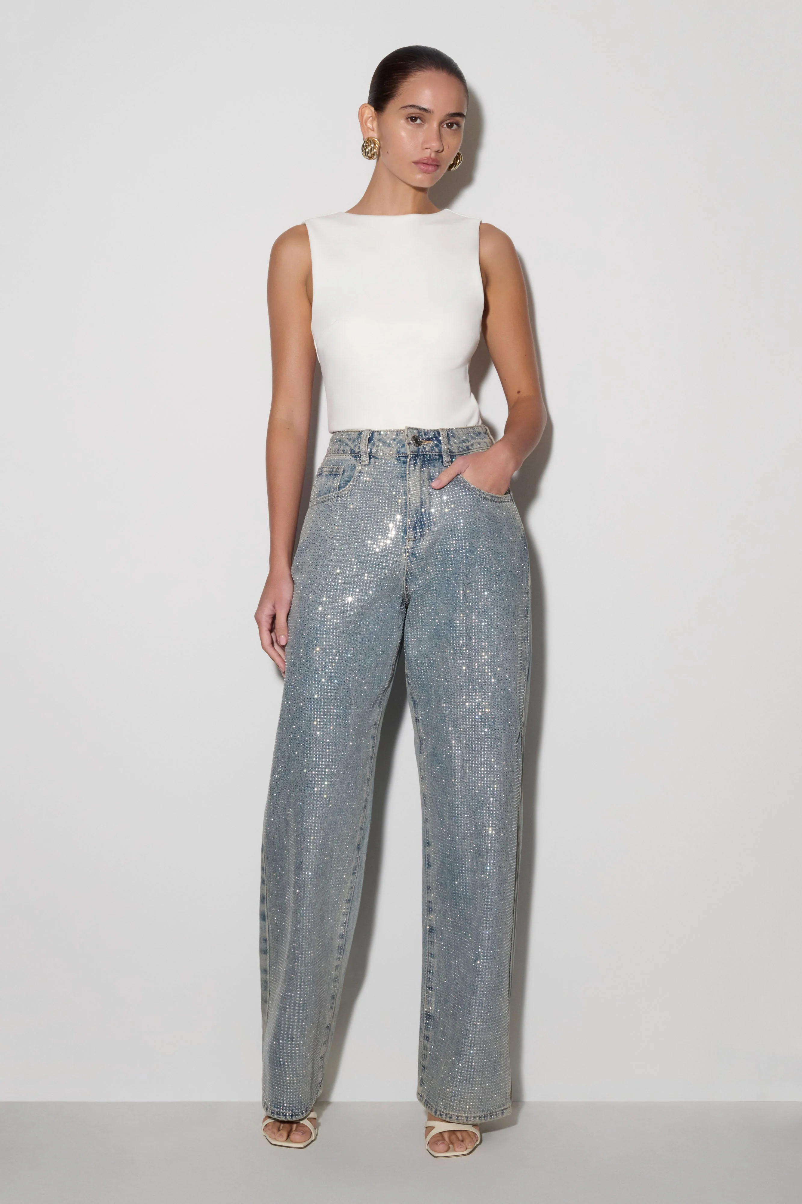 Tyla Diamante Denim Jeans - Blue/Green