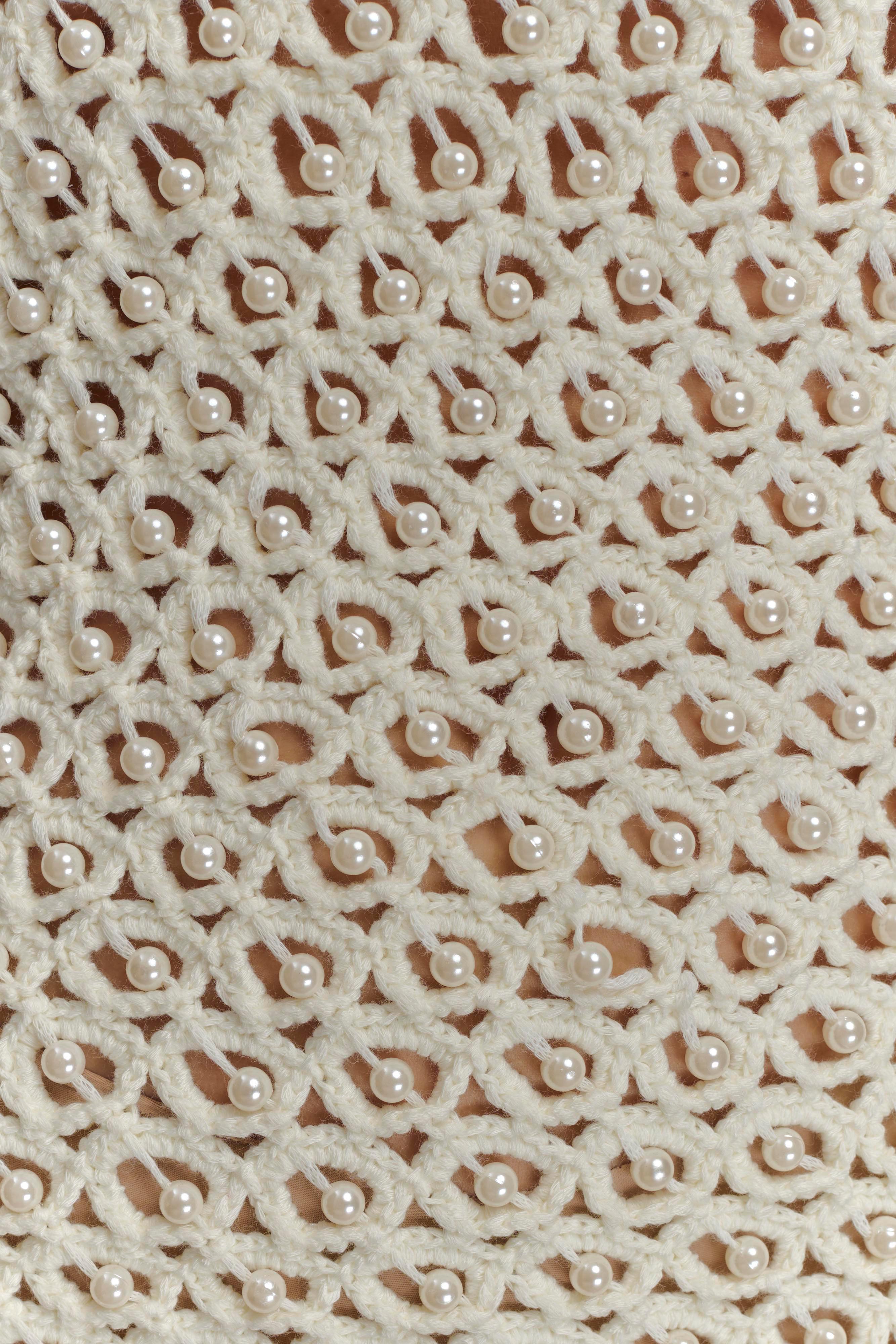 Vanessa Hand Crochet Pearl Mini Dress - Ivory - Image 9