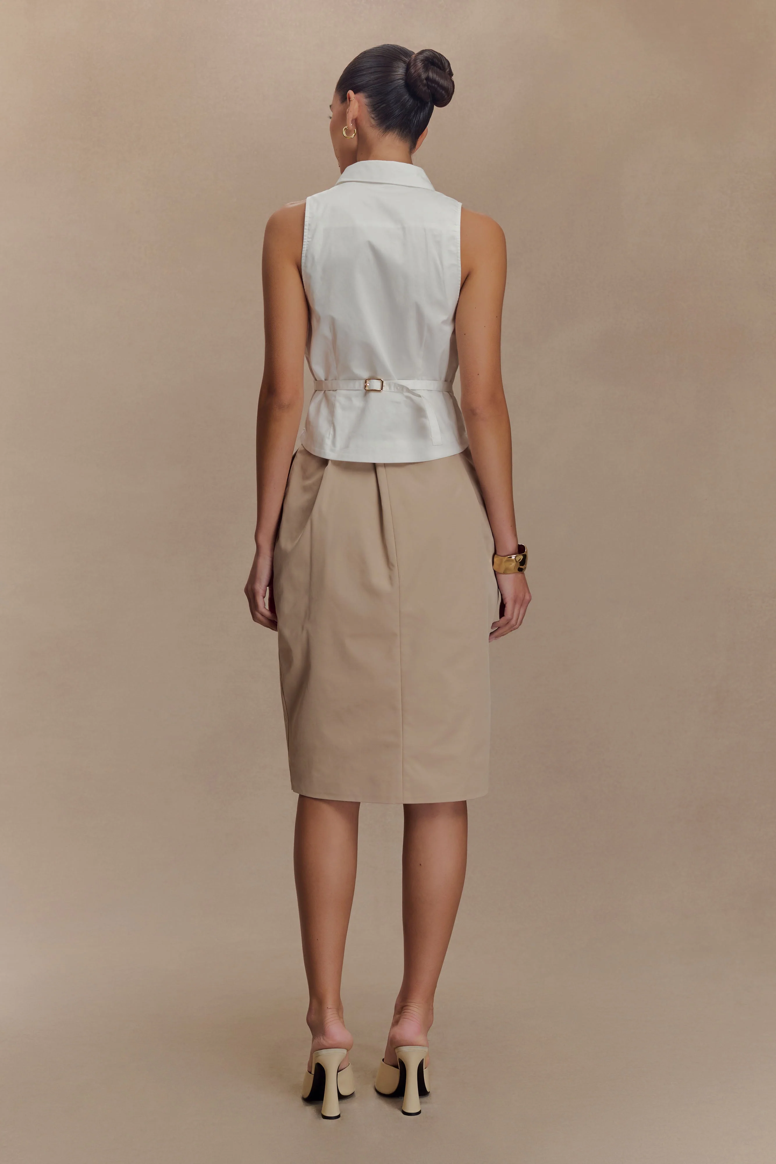 Vera Twill Split Front Midi Skirt - Camel - Image 2