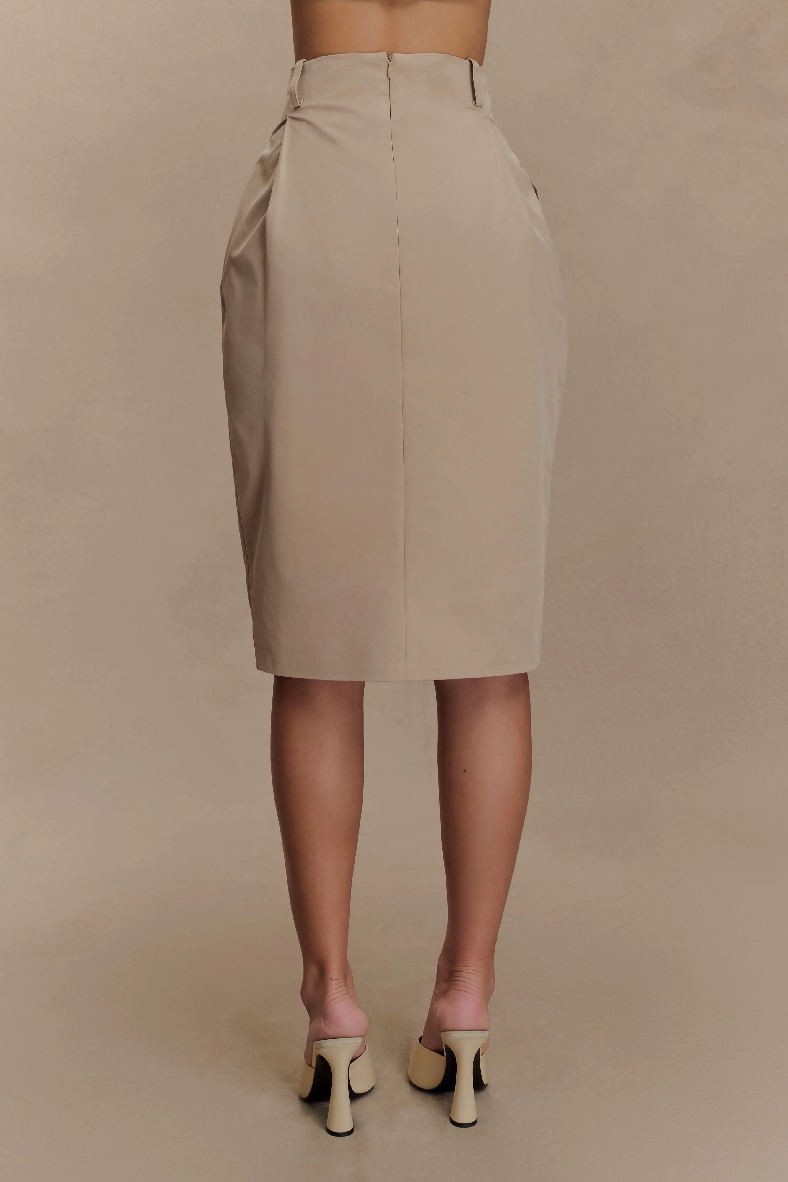 Vera Twill Split Front Midi Skirt - Camel - Image 5