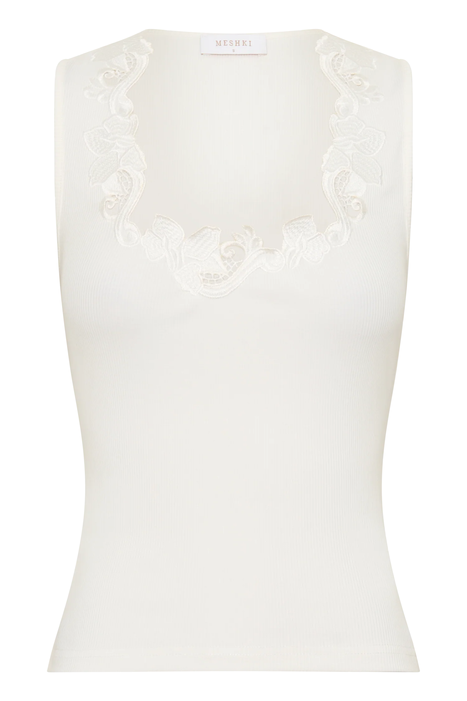 Vianna Broderie Ribbed Tank Top - Ivory - Image 9