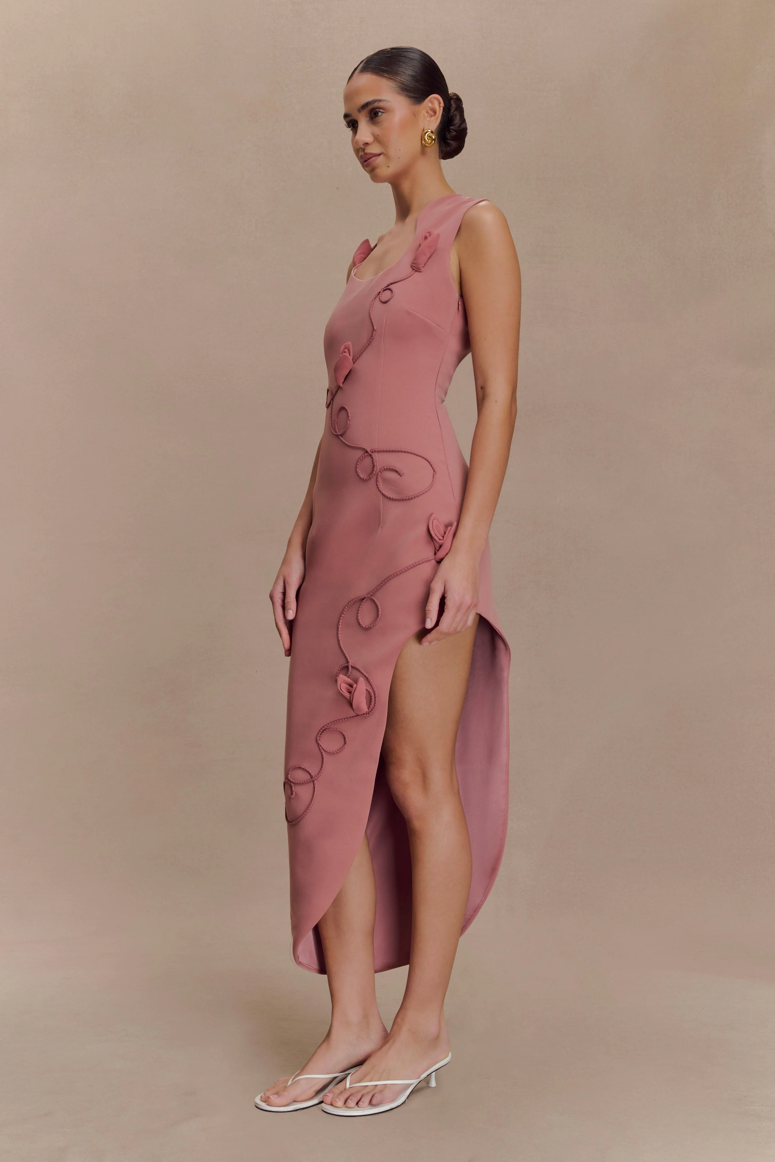 Virginia Suiting Embroidered Midi Dress - Burnt Rose - Image 4