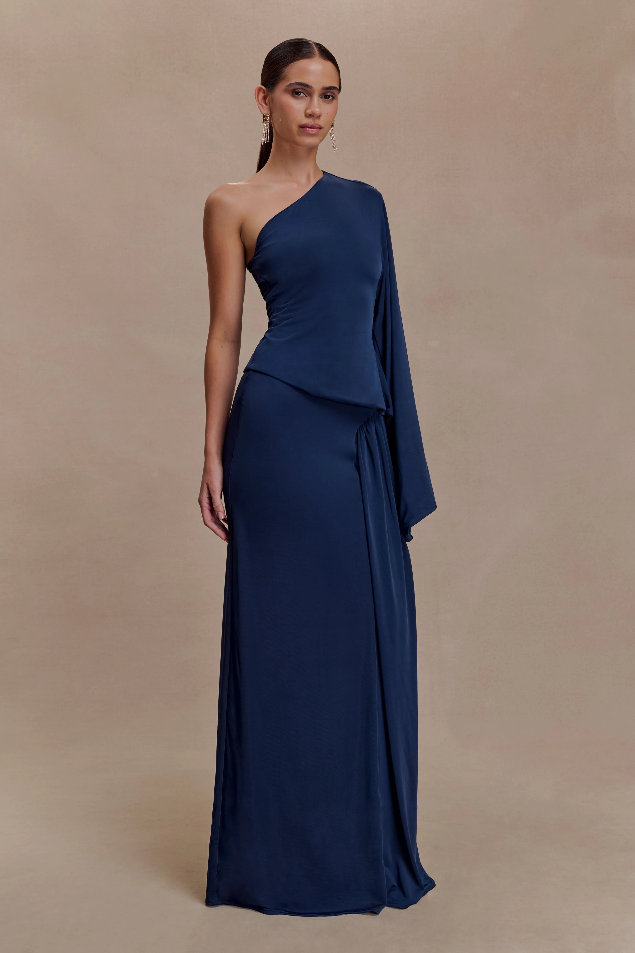 Vivica Slinky Gathered Maxi Skirt - Midnight Navy - Image 2