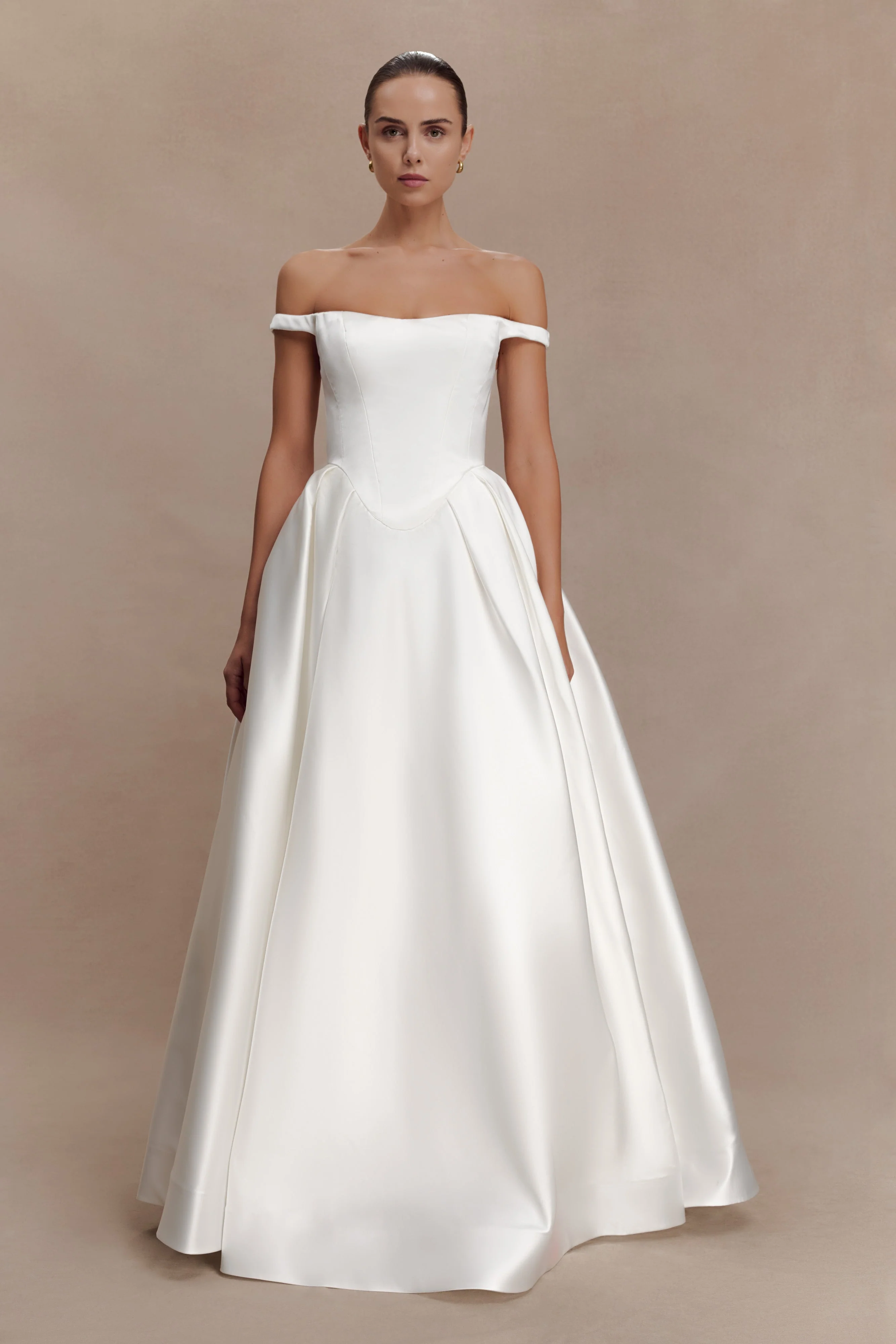 Willow Off Shoulder Satin Maxi Gown - White - Image 3
