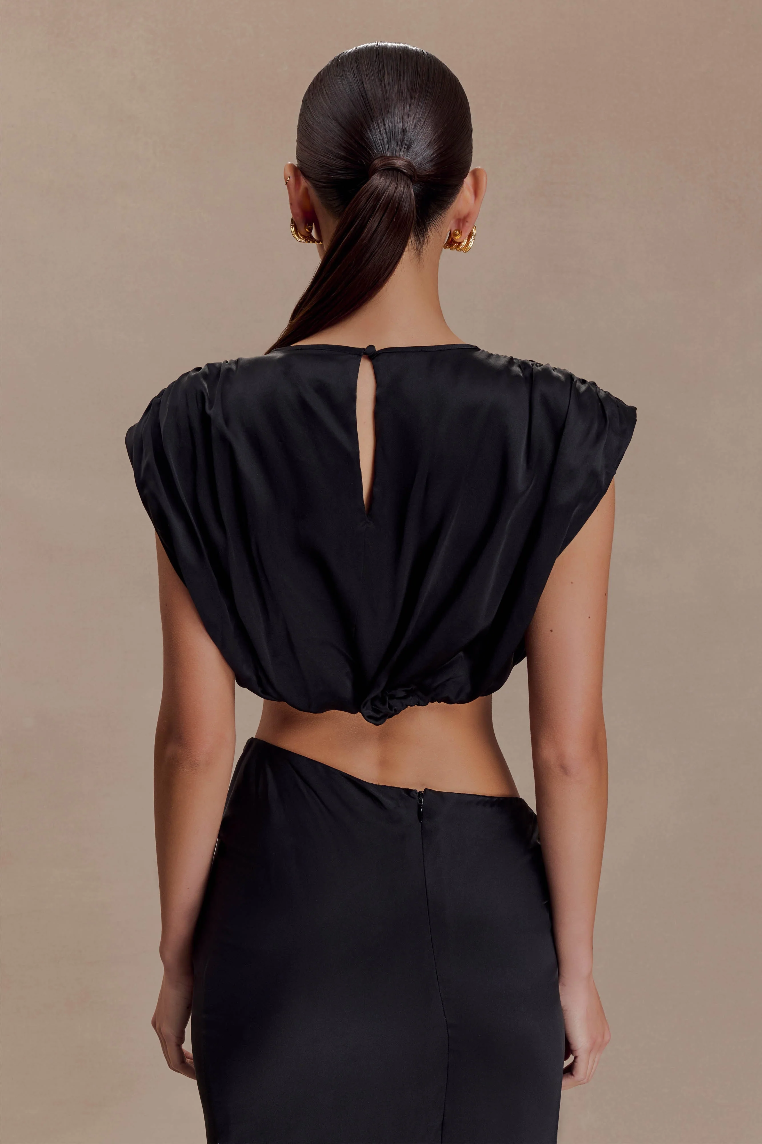Zendaya Silk Crop Top - Black - Image 4