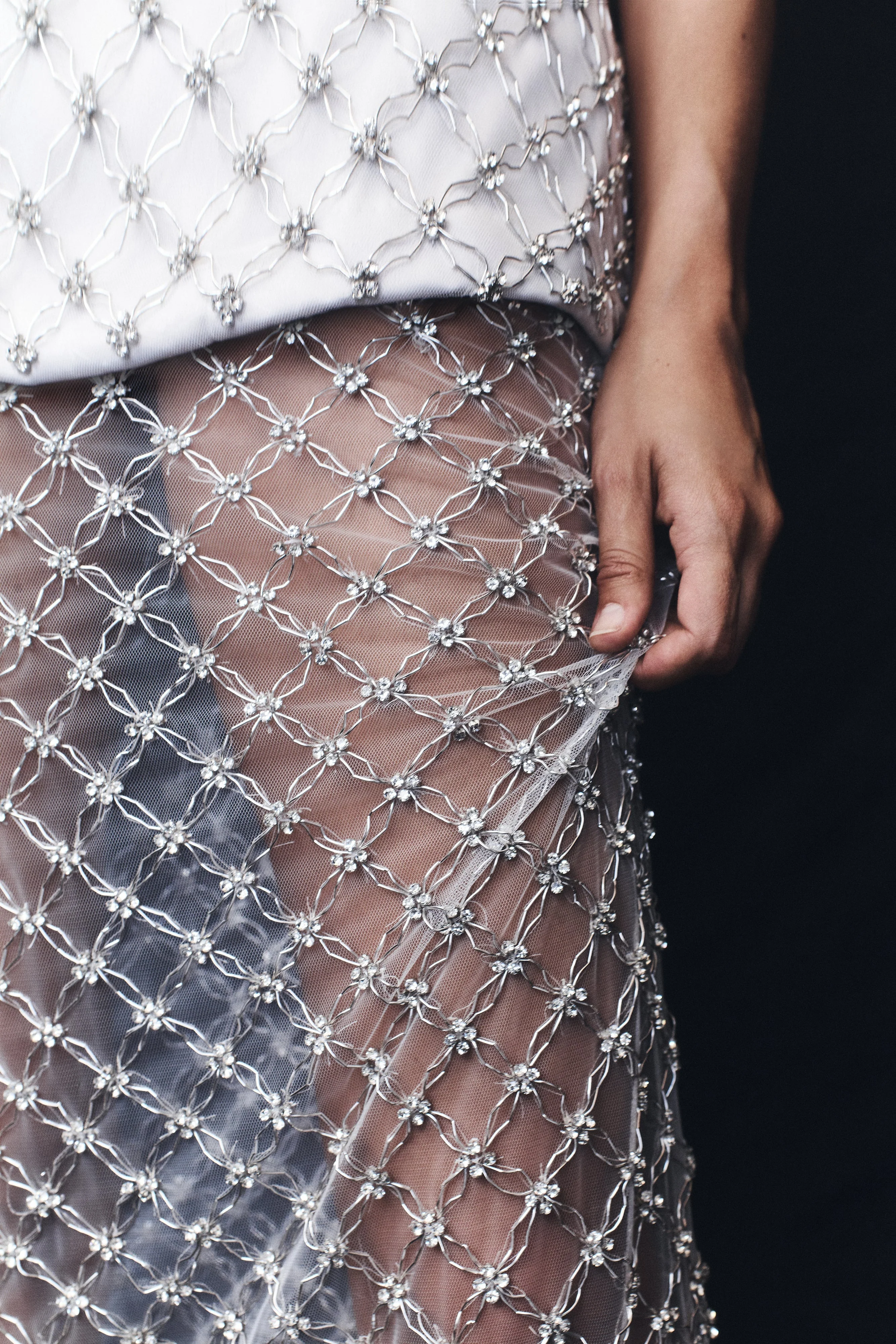 Zuri Hand Beaded Embellished Maxi Skirt - Silver - Image 4